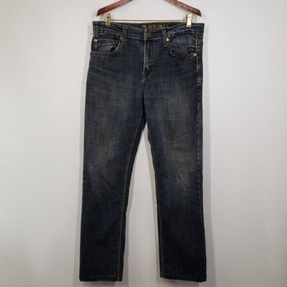 Black Bull Athletic Fit Jeans Dark Wash Size 32 Straight Leg - Picture 2 of 16